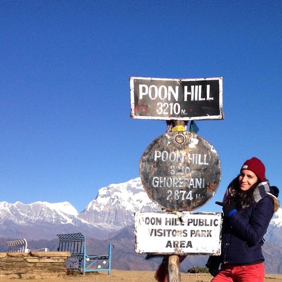 A Trekker at the top of Poon Hill
